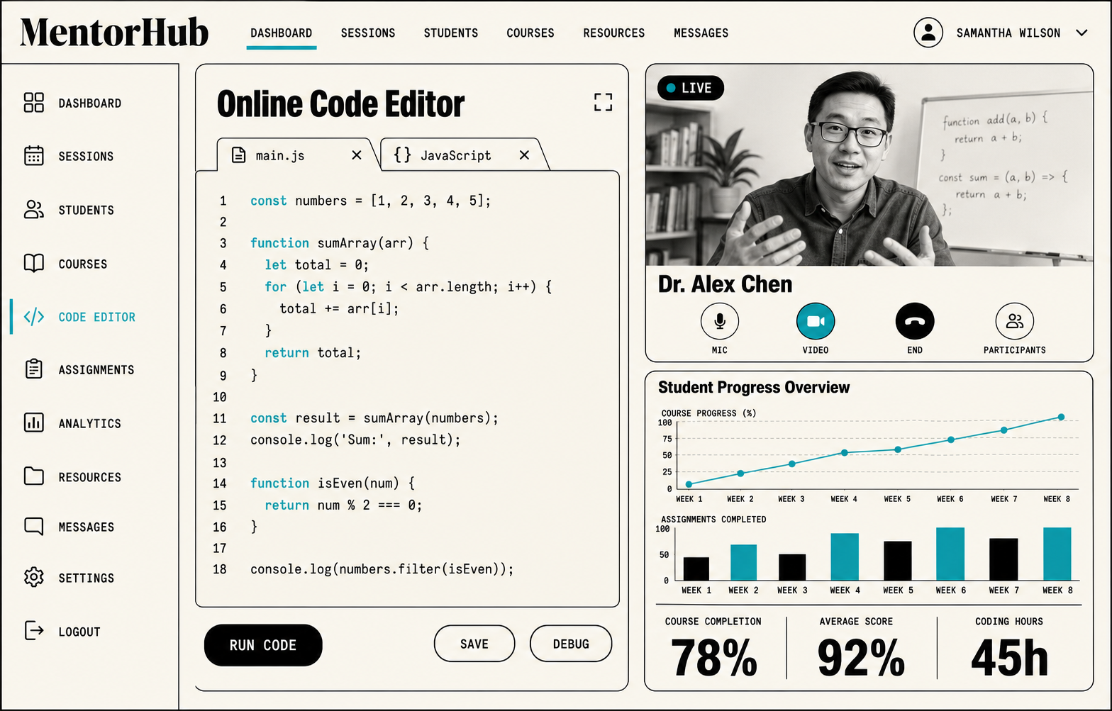 Qube Mentorship Session & Dashboard UI Mockup